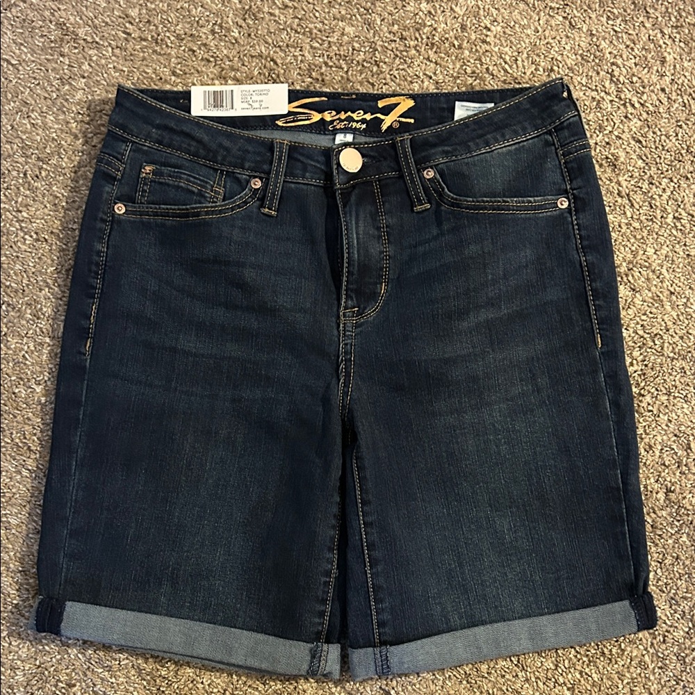 Seven7 Indigo Rolled-Hem Denim Bermuda Shorts